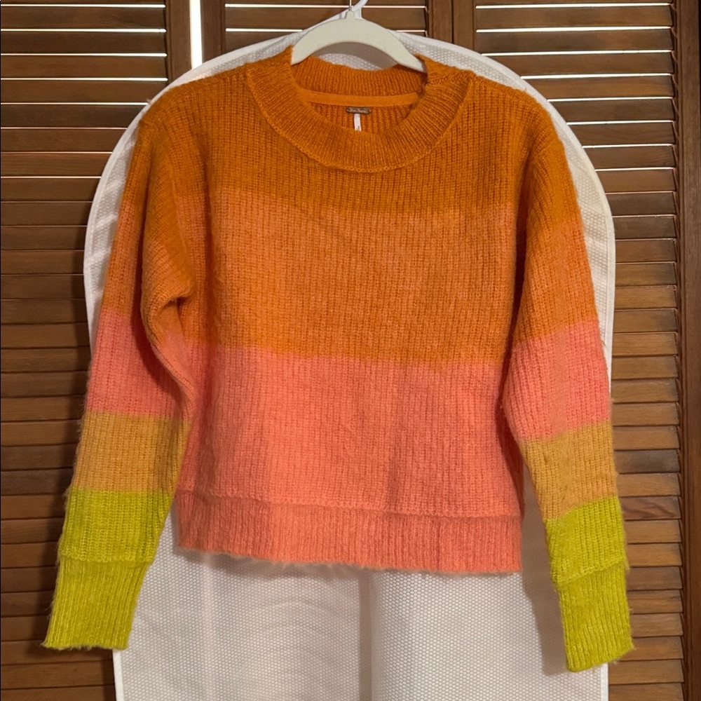 Free People Autumn sky stripe wool blend crewneck sweater XS